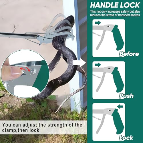 Locking Snake Catcher Grabber Tool, 52" Professional Snake Tongs Heavy Duty | Reptile Snake Catcher Grabber Stainless Steel Snake Pole Wide Jaw Handling Tool Stick with a Protective Structures for Snakes