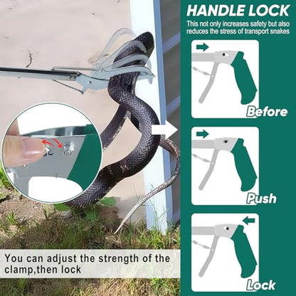 Locking Snake Catcher Grabber Tool, 52" Professional Snake Tongs Heavy Duty | Reptile Snake Catcher Grabber Stainless Steel Snake Pole Wide Jaw Handling Tool Stick with a Protective Structures for Snakes
