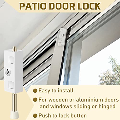 2 Pieces Sliding Door Lock Rectangle Patio Door Lock Keyed for Glass Hinged Security Bar Steel Bolt Zinc Alloy Iron Portable to Prevent Sliding