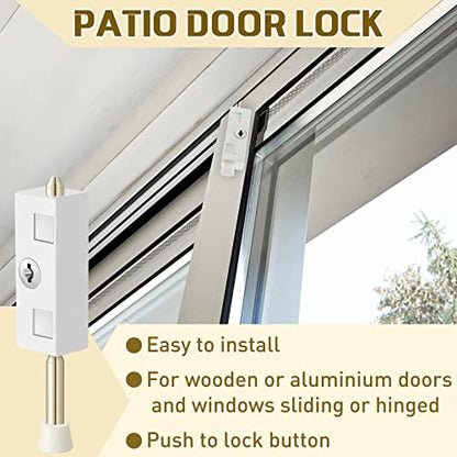 2 Pieces Sliding Door Lock Rectangle Patio Door Lock Keyed for Glass Hinged Security Bar Steel Bolt Zinc Alloy Iron Portable to Prevent Sliding