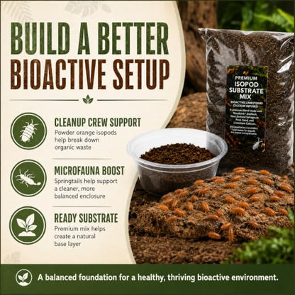 Bioactive Starter Kit | 30 Powder Orange Isopods | 8 oz Coco Temperate Springtail Culture | 2 qt Premium Isopod Substrate Mix