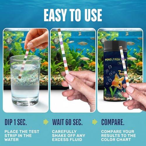 7-in-1 Pond & Fish Tank Test Strips - 50 Count | Fast 30s Water Test Kit for Carbonate, pH, Hardness, Chlorine, Nitrate, Nitrite | Freshwater & Saltwater Aquariums