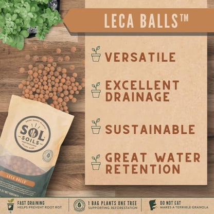 LECA Balls - Lightweight Natural Hydroponic Clay Pebbles for Plants, Improves Drainage, 10 Qt