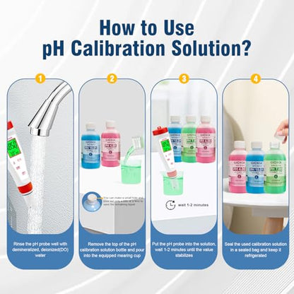 pH Meter Calibration Solution Kit, Includes 4.00, 7.00 and 10.01 | pH Probe Calibration Buffers,Tester Accessories 250 ml *3(8.4 fl oz) - color: Blue Red