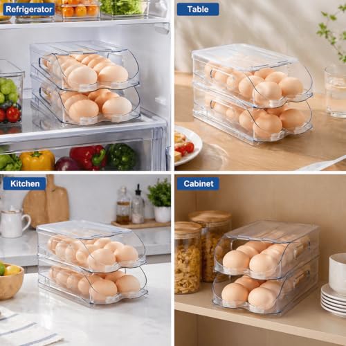 SMRCAD 36-Egg Dispenser with Silicone Bumpers, Auto-Rolling, Stackable | BPA-free food-grade PET | Stackable with lid | Built-in handle | Fits Large to Jumbo Eggs | Hand wash only - size: 3 Layer Holder 36 Eggs (M SIZE)