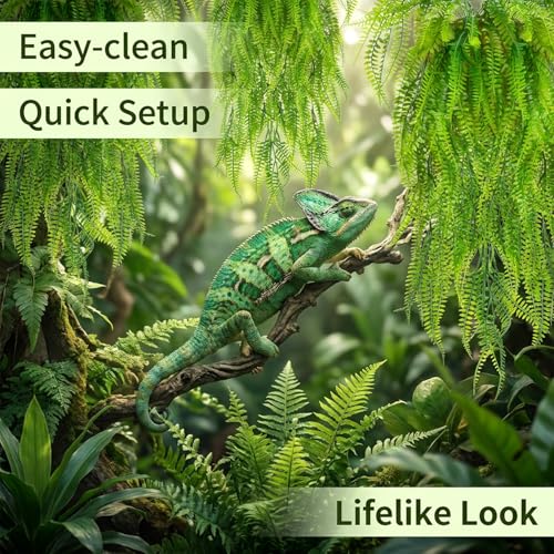 RAINFLOW 3PCS Fake Hanging Plants - Artificial Reptile Habitat Vines | Lifelike Faux Hanging Plants, Reptile Tank Decor Accessories for Bearded Dragon, Chameleon, Lizard, Snake Cage & Habitat, 31"