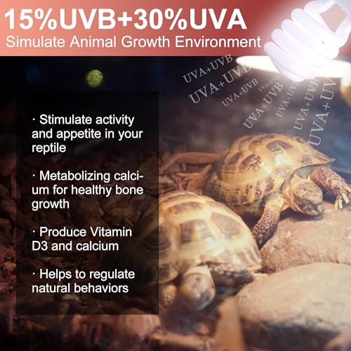 UVB Reptile Light Bulb 15.0, 23W UV Spiral Compact Florescent Terrarium Lamp Ideal for Desert Reptiles & Amphibians Frogs Tortoises Toads Chameleons - 2 Pack - size: UVB15.0