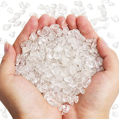 QICQDRAM Polished Gem Stones Rocks Clear Quartz Crystals Chips Natural 1LB | Small Tumbled Stones Crystal Chips Bulk for Healing Crystals Fish Tank Gravel Vase Filler (405g/14.28oz) - color: Clear Quartz