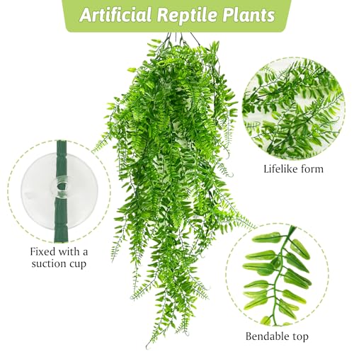 Hamiledyi Fake Reptile Plants for Tank, Bendable Snake Climbing Vines | Artificial Leaves with Suction Cup, 7 Pack Hanging Habitat Decor for Bearded Dragon Leopard Gecko Lizard Chameleon - size: 7 PCS - Style 6