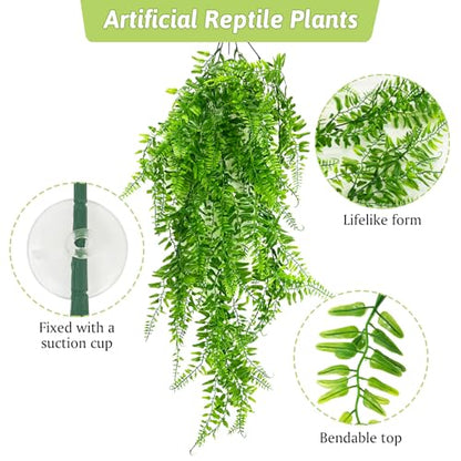 Hamiledyi Fake Reptile Plants for Tank, Bendable Snake Climbing Vines | Artificial Leaves with Suction Cup, 7 Pack Hanging Habitat Decor for Bearded Dragon Leopard Gecko Lizard Chameleon - size: 7 PCS - Style 6