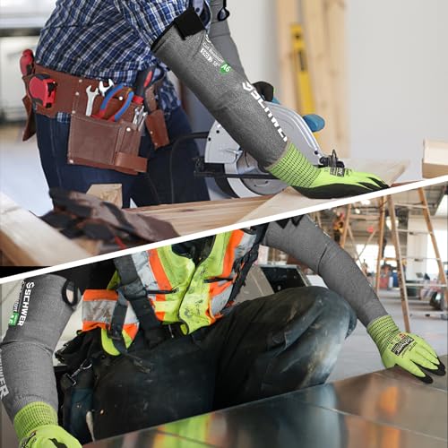 Schwer 1 Pair Size XL Highest Level Cut Resistant Work Gloves+ 1 Pair ANSI A6 Cut Resistant Arm Sleeves for Men&Women Work