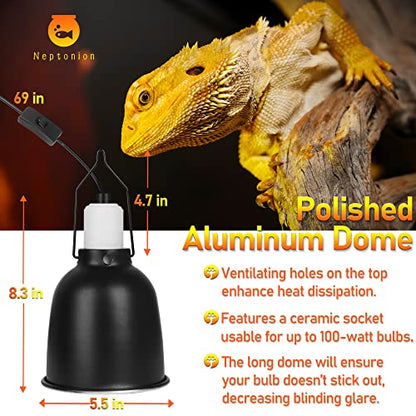 Reptile Reflector Dome Lamp Fixture, 5.5 inch Deep Polished Aluminum UVB Light Fixture for Reptile Glass Terrariums fit UVB UVA Bulb, Basking Heat Bulb, Ceramic Heat Emitter - size: 5.5 inch