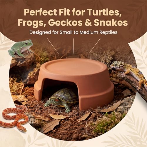 Terracotta Reptile Hide, 6.9x6.9 Bionic Humid Hideout with Smooth Entrance | Fish Tank Decorations, Basking Platform for Turtle, Frog, Toad, Bearded Dragon, Leopard Gecko, Snake, Crested Gecko