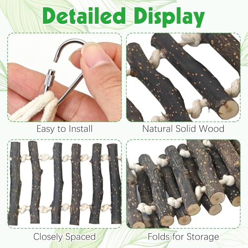BNOSDM Reptile Climbing Ladder 2 Pcs Gecko Bridge Bearded Dragon Hammock with Suction Cup Wooden Basking Lounger Leopard Gecko Tank Accessories for Lizard, Hermit Crab, Tree Frog, Snake - color: 2pcs-Applewood