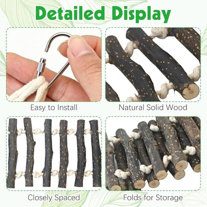 BNOSDM Reptile Climbing Ladder 2 Pcs Gecko Bridge Bearded Dragon Hammock with Suction Cup Wooden Basking Lounger Leopard Gecko Tank Accessories for Lizard, Hermit Crab, Tree Frog, Snake - color: 2pcs-Applewood