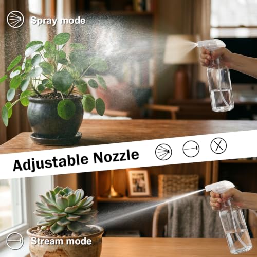 12oz Glass Spray Bottles 2 Pack, 360° Any-Angle Spraying | Refillable Leak-proof Bottles with Adjustable Nozzle; Ideal for Cleaning, Essential Oils, Plants & Hair Care - color: Clear