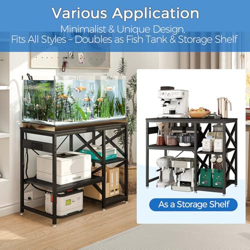 METYERRY 40-50 Gallon Fish Tank Stand with Power Outlet,Adjustable Shelf | 3 Tier Storage,660 LBS Heavy Duty Steel Frame, Fits Fish Reptile and Turtle Tanks, Stable Home Aquarium Setup - color: Black, size: 40-50gallon