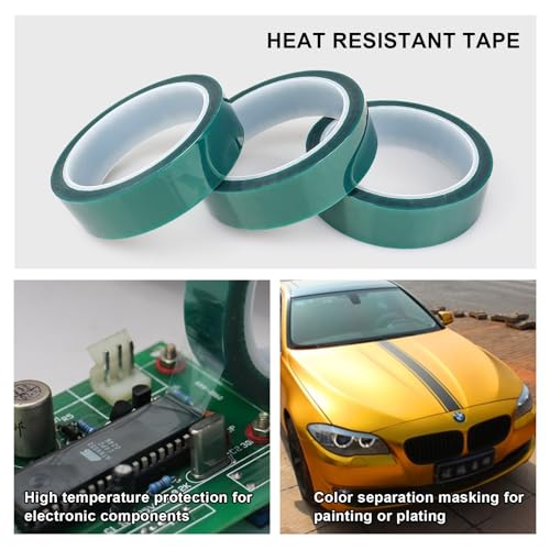BOMEI PACK High Temp Tape Powder Coating, High Temperature Masking Tape 3 Rolls x 1 inches x 324 Feet, Heat Resistant Tape, Epoxy Release Tape Ideal for Painting, Powder Coating, Circuit Boards - size: 1'' x 108ft