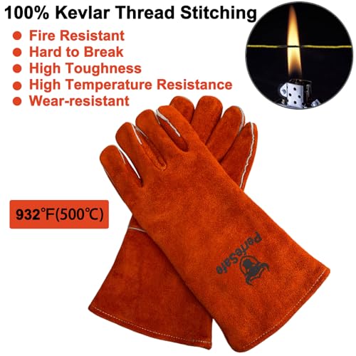 Welding Gloves Heat Resistant Leather Fireproof Gloves 14" L Red | Welders Gloves for MIG TIG Stick, Grill Gloves Mitts for BBQ,Oven,Forge,Fireplace,Fire Pit,Furnace,Wood Stove,Dry Ice,Baking - color: 14 Inches Red