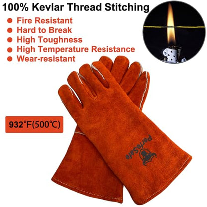 Welding Gloves Heat Resistant Leather Fireproof Gloves 14" L Red | Welders Gloves for MIG TIG Stick, Grill Gloves Mitts for BBQ,Oven,Forge,Fireplace,Fire Pit,Furnace,Wood Stove,Dry Ice,Baking - color: 14 Inches Red