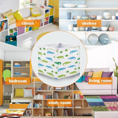QUGRL Crocodile Reptile Pattern with Turtles Storage Bins Organizer Foldable Clothes Storage Basket Box for Shelves Closet Cabinet Office Dorm Bedroom 15.75 x 10.63 x 6.96 in - size: 15.75x10.63x6.96in