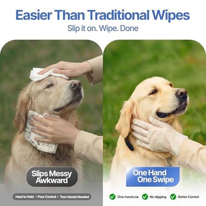 Pet Cleaning Glove Wipes for Dogs & Cats - Hypoallergenic Coconut Infused No-Rinse Dog Washing Gloves - Deodorizing Grooming Mitts - Puppy and Cat Cleaning Wipes - 20 Count