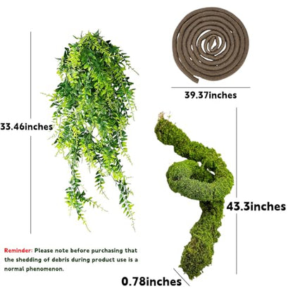 BNOSDM Reptile Plants,Flexible Rainforest Vines with Moss,Bendable Jungle Climbing Vines,Terrarium Artificial Plants Decor for Bearded Dragon,Hermit Crab,Snake,Geckos,Chameleon,Lizard - size: 3Pcs | Style: 43in Rainforest Vines
