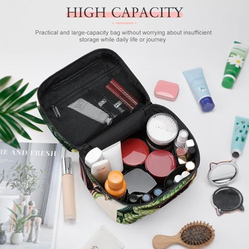 Green Snake Makeup Bag Cosmetic Case Organizer Box | portable handle,divider for skincare and brushes,large capacity,PU leather