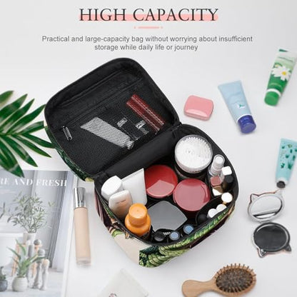 Green Snake Makeup Bag Cosmetic Case Organizer Box | portable handle,divider for skincare and brushes,large capacity,PU leather