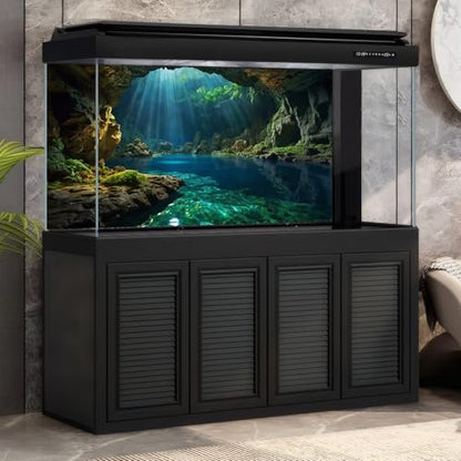 Underwater Cave Aquarium Background Ocean Seaside Rock Cave Fish Tank Background Tropical Seashore Sunrays Blue Sky Terrarium Backgrounds Misty Stunning Seascape Reptile Tank Backgrounds 24x12in - color: Dark Blue, size: 24(W)x12(H)in