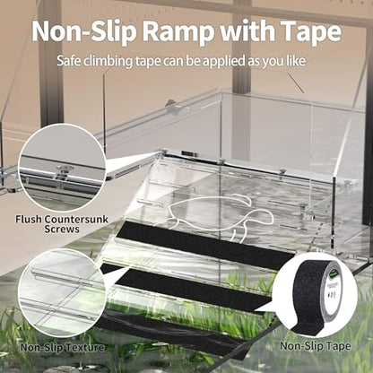 Turtle Basking Platform, Fits 10–13.5" Wide Tanks, Temp Humidity Gauge | Clear Acrylic Turtle Dock, Flip-Open Lid, Non-Slip Ramp & Escape-Proof - size: Fit 10-13.5 Inchs Wide