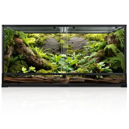 120 Gallon Reptile Terrarium, Tempered Glass Reptile Tank, Front Opening Terrarium with Top Screen Ventilation & Water-Holding Bottom, 4x2x2 Large Enclosure for Bearded Dragon, Snake, Lizard