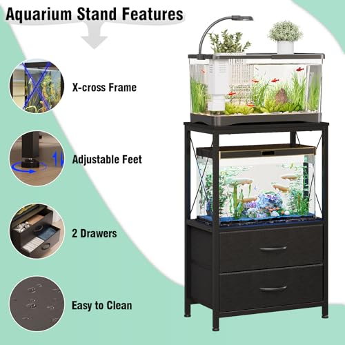 10 Gallon Aquarium Stand with 2 Drawers, Black | 10 Gallon Fish Tank Stand; 2-Tier Storage Shelf; Heavy-Duty Metal Frame; Reptile & Turtle Tank Stand; Black Finish - color: Black
