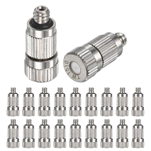 M METERXITY 20-Pack Brass Misting Nozzles, 0.006"/0.15mm Orifice Mister Nozzles Brass, High Pressure Spray Misting Nozzle Head for Outdoor Cooling System/Greenhouse/Landscaping [3/16] - size: 0.15mm