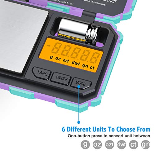 (Upgradaed) AMIR Digital Mini Scale, 200g /0.01g Pocket Scale, 50g Calibration Weight, Electronic Smart Scale, 6 Units, LCD Backlit Display, Tare, Auto Off, Stainless Steel (Battery Included) - color: Mint Green