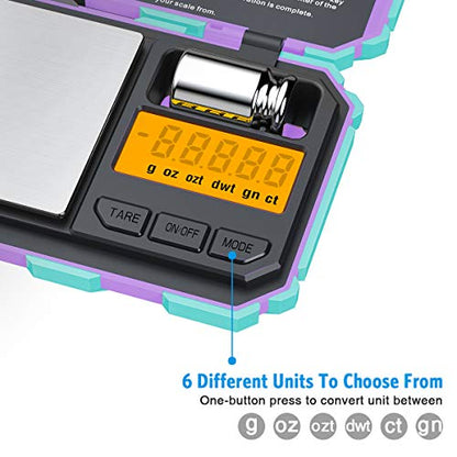 (Upgradaed) AMIR Digital Mini Scale, 200g /0.01g Pocket Scale, 50g Calibration Weight, Electronic Smart Scale, 6 Units, LCD Backlit Display, Tare, Auto Off, Stainless Steel (Battery Included) - color: Mint Green