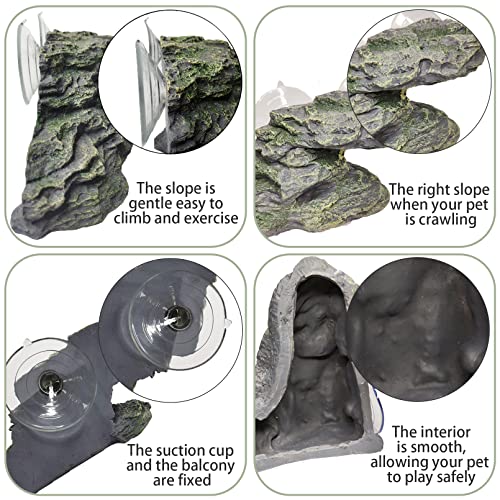 Turtle Basking Platform Reptile Climbing Shale Resin Step Ledge Stone Aquarium Ornament Rock Landscaping Decoration with Suction Cups for Frogs Newts Amphibians Lizard (Medium:8.2”Lx3.3”Wx3.1”H) - size: 8.2”Lx3.3”Wx3.1”H