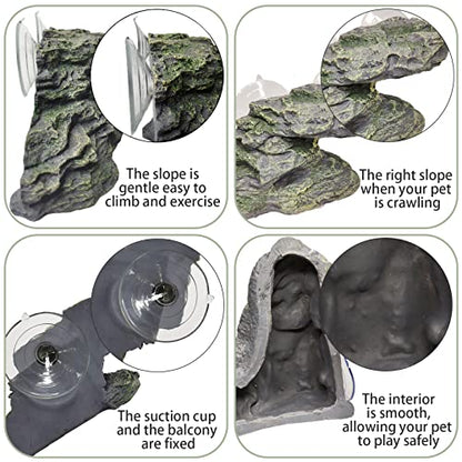 Turtle Basking Platform Reptile Climbing Shale Resin Step Ledge Stone Aquarium Ornament Rock Landscaping Decoration with Suction Cups for Frogs Newts Amphibians Lizard (Medium:8.2”Lx3.3”Wx3.1”H) - size: 8.2”Lx3.3”Wx3.1”H