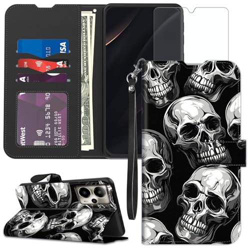 for Cricket Outlast 5G 2024 Wallet case with RFID Blocking Credit Card Holder Kickstand, Folio Flip PU Leather Shockproof Protective Cover for AT&T Motivate Pro 5G, Pattern of Skulls - color: Pattern Of Skulls