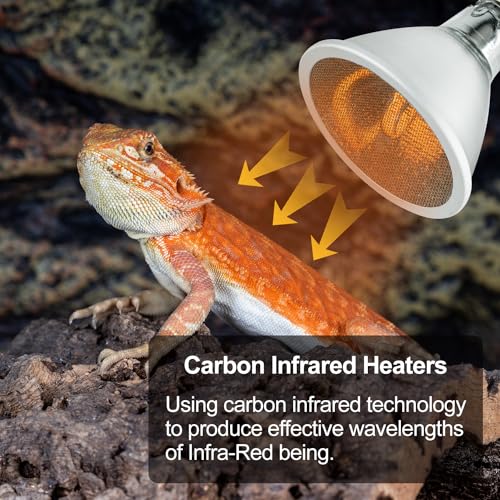 REPTI ZOO Reptile Basking Heat Lamp Bulb, 50W Splashproof Energy Saving Deep Heater Non-Luminous Carbon Infrared Heat Bulb for Reptile Amphibians - style: 50W