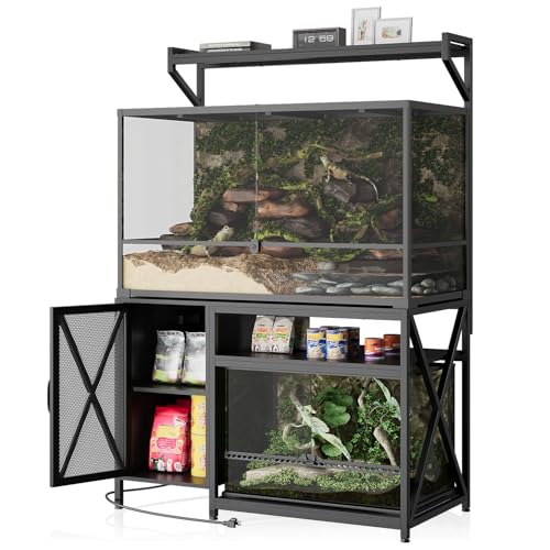 40-120 Gallon Reptile Tank Stand with Power Outlet, 48" X 69" Terrarium Enclosure with Storage Cabinet, Heavy Duty Large Aquarium Stand for Bearded Dragon, Snakes, Lizards