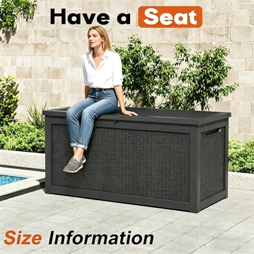 Outdoor Storage Box, Resin Deck Boxes Indoor and outdoor, Waterproof Storage Box Lockable Lid (Black,320 Gallon) - color: Rattan Black, style: 320 Gallon