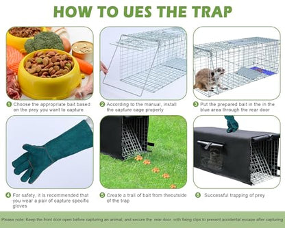 Live Animal Trap Cage with Cover, Heavy Duty Cat Trap for Stray Cats | Folding Skunk Traps Cage with Real Door for Raccoon, Groundhog, Skunk, Feral Cats, Squirrel-(32 x 10 x 12 inches)