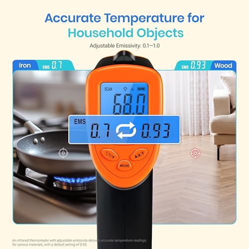 Etekcity Infrared Thermometer Laser Temperature Gun 774, Orange | Cooking, Pizza Oven, Griddle, BBQ, Meat, HVAC, Engine, Adjustable Emissivity, MAX Display, Surface Measurement - color: Orange, style: Classic