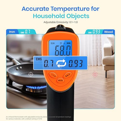 Etekcity Infrared Thermometer Laser Temperature Gun 774, Orange | Cooking, Pizza Oven, Griddle, BBQ, Meat, HVAC, Engine, Adjustable Emissivity, MAX Display, Surface Measurement - color: Orange, style: Classic