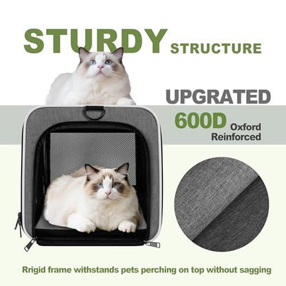 GAPZER Cat Carrier 18x11x11 Top Load, Soft-Sided Pet Travel Bag Over 15 lbs | Collapsible Small Dog Puppy Crate 10 Pound, Small Animal Rabbit Kennel Carrying Case, Kitten Mesh Cage Medium Cat Under 25 lb - color: Grey