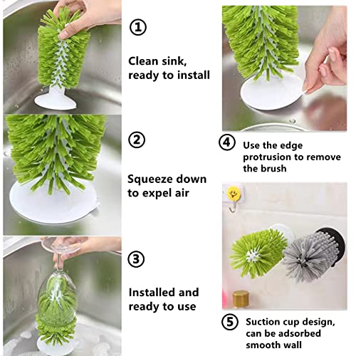 1PCS Glass Cleaning Brush with Suction Cup, Kitchen Bottle and Wine Cup Cleaner, Stable Washing for Cups, Mugs, Decanters and Jugs, Green - color: Green, size: 1PCS