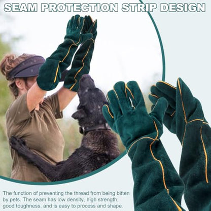 Animal Handling Glove Bite Proof 23.6 Inch Multipurpose Pet Glove for Trips to Vet Grooming Puncture Proof Training Anti-Bite Scratch(COLOR:Green)
