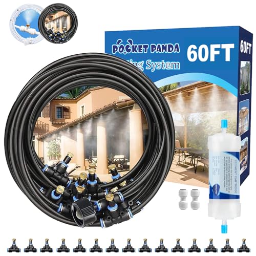 Misters for Outside Patio, Outdoor Water Misting Cooling System, 60FT|18M. | Outdoor Mist Kit for Backyard,Garden,Greenhouse,Fan,Deck,Umbrella,Canopy,Pool,Porch,Trampoline,Park,BBQ Party Accessories - color: Black, size: 60FT-Flt