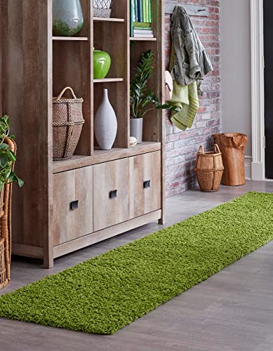 Unique Loom Solid Shag Collection Area Rug (2' 6" x 13' 1" Runner, Grass Green) - color: Grass Green, size: 2'6" x 13'1" (Runner)